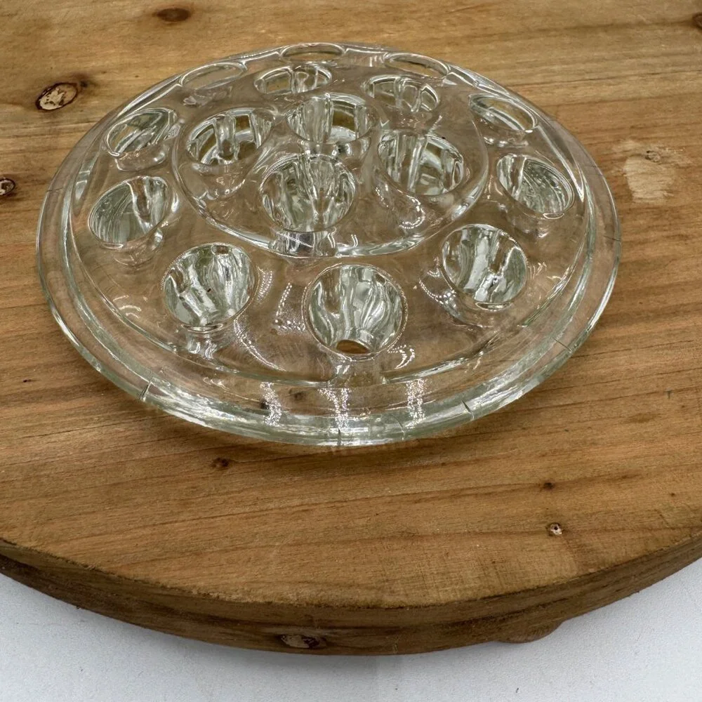 Vintage Larger Clear Glass Flower Frog Collectible Glass Flower Frog Vintage Gla